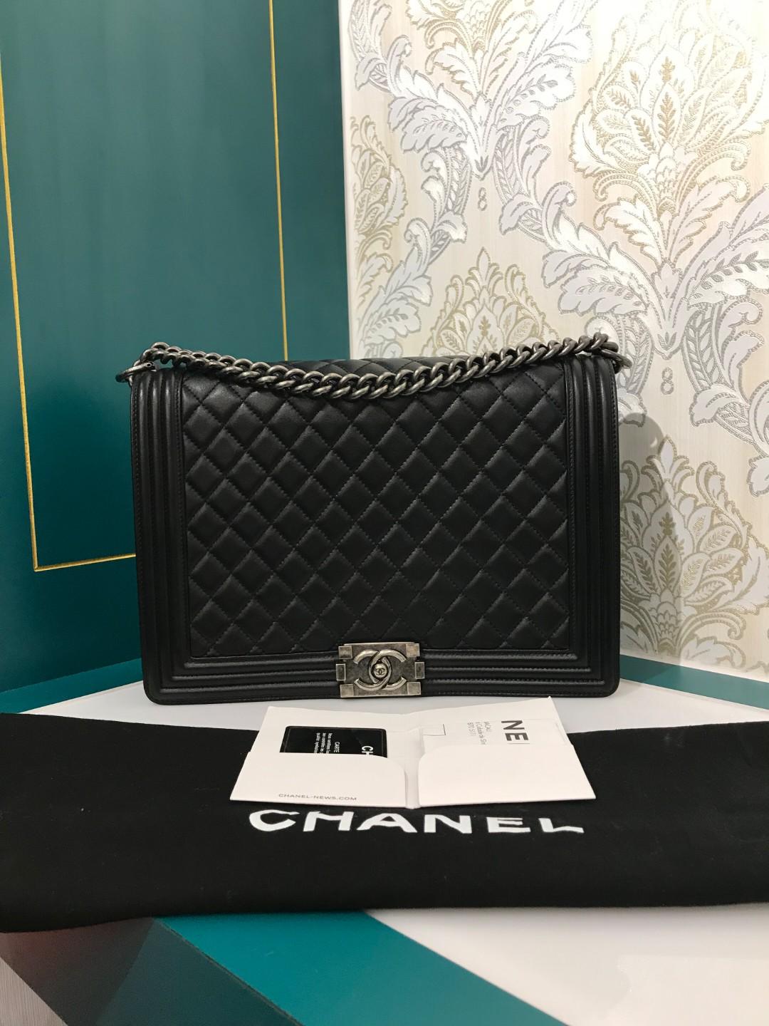 #18 Almost New Chanel Boy Large Black Lamb with RHW