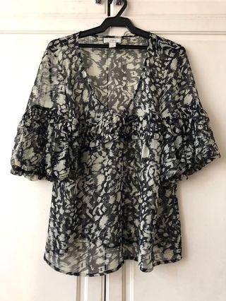 Black and White Sheer Printed Blouse