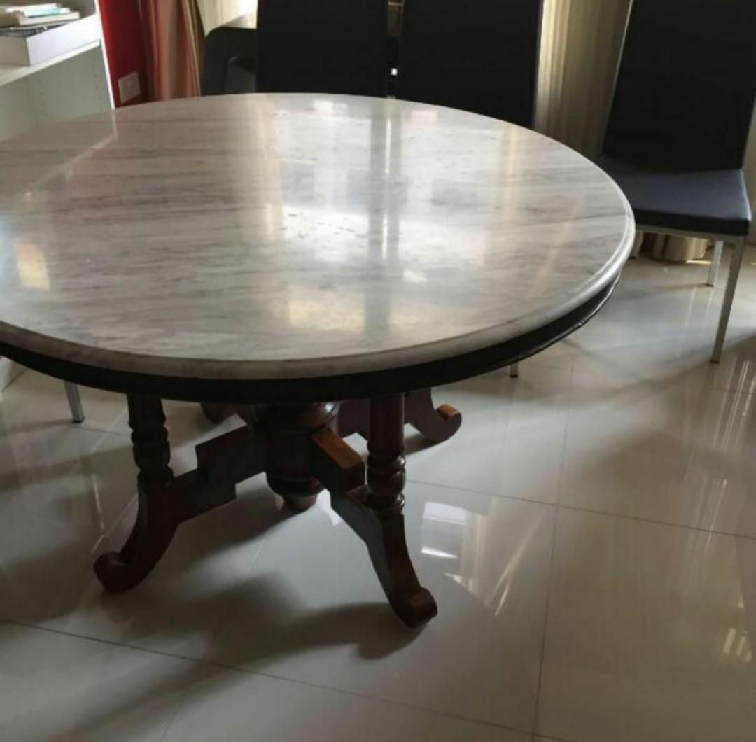 Antique Dining Table with Marble TOP, Furniture & Home Living