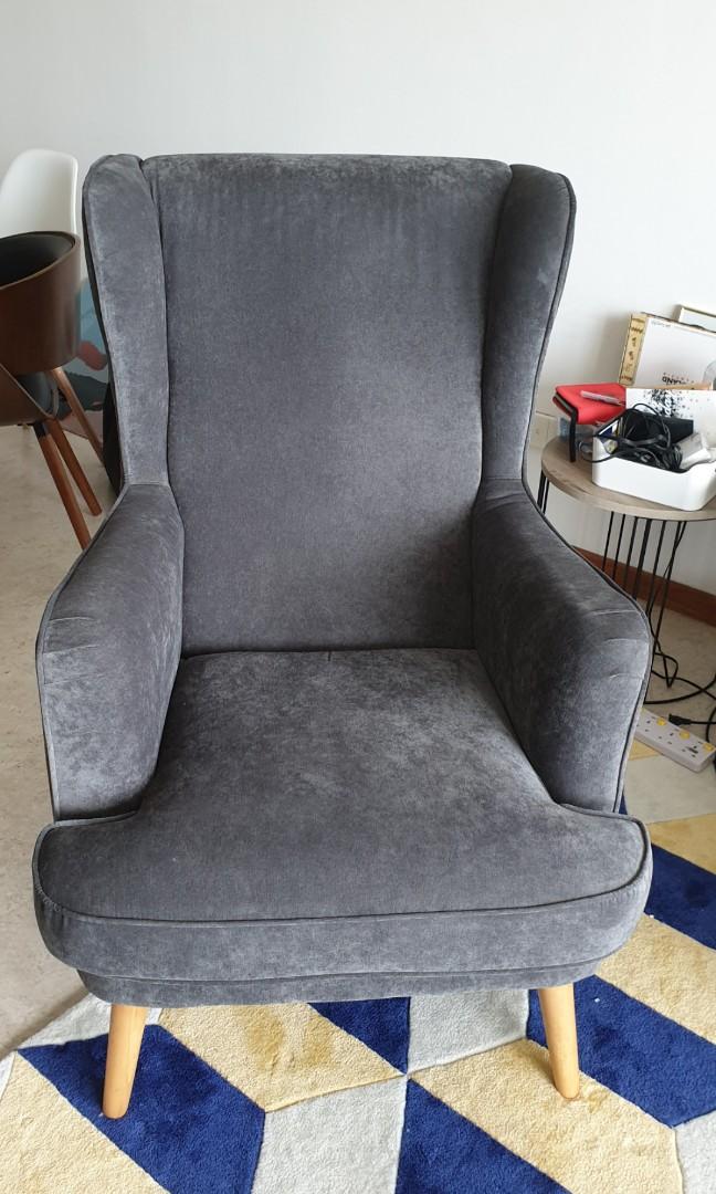 Armchair Dark Grey Blue High Backed Armchair Furniture Tables