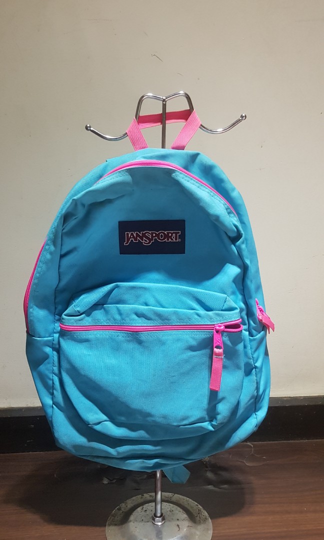 pink and blue jansport backpack