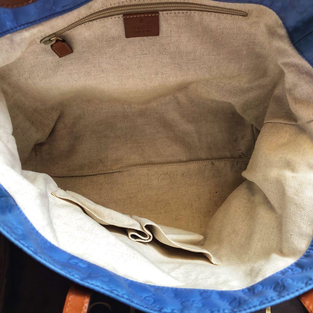 Blue GG Nylon Tote (Category: Luxury Bags & Wallets) located in Quezon City. Submitted by _falalala (Listing ID 242018379, Image 3). Description: Authentic Complete with paper bag, dustbag, box and card Few stains inside (see photo) RFS: not using it anymore.