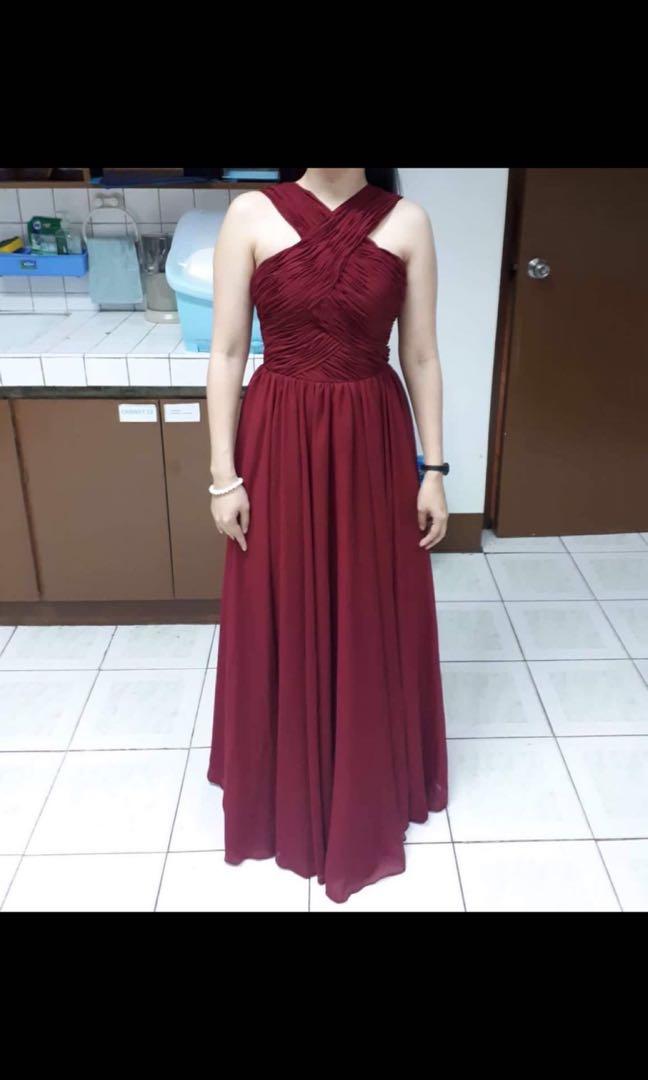 burgundy red gown, Women's Fashion 