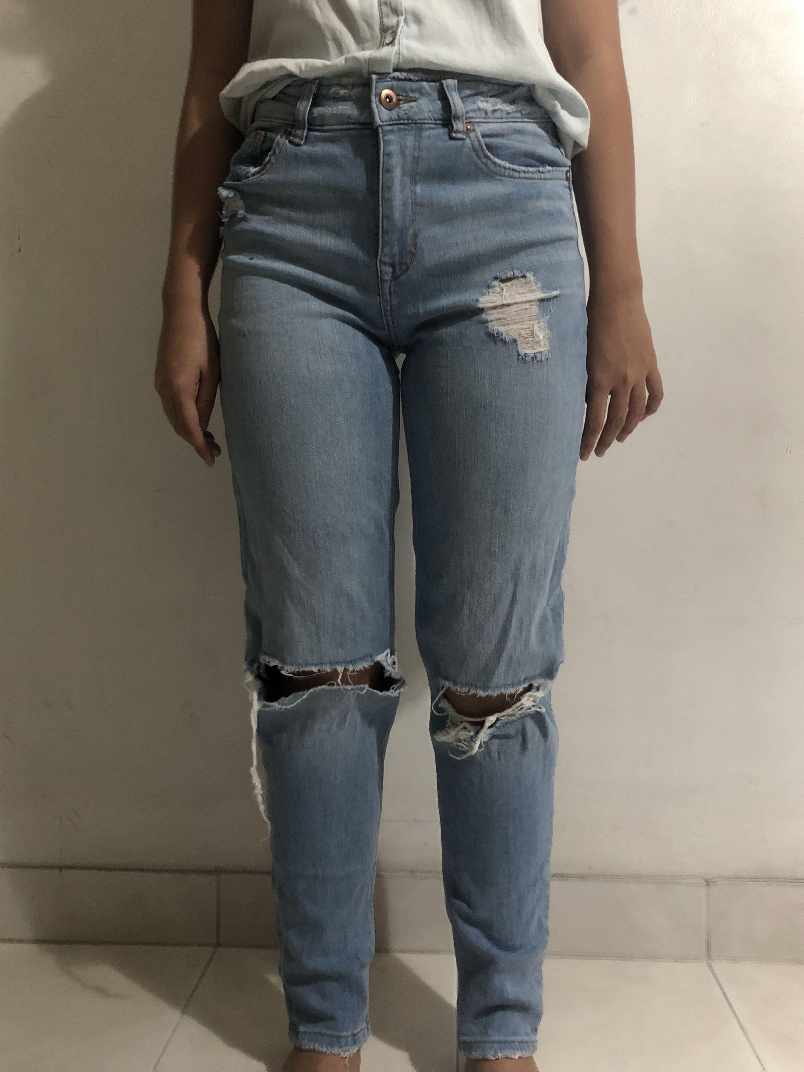 H\u0026M Ripped Denim Jeans Wanita, Fesyen 