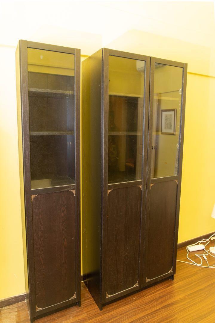 Ikea Black Billy Bookcase With Oxberg Glass Door Panel Furniture
