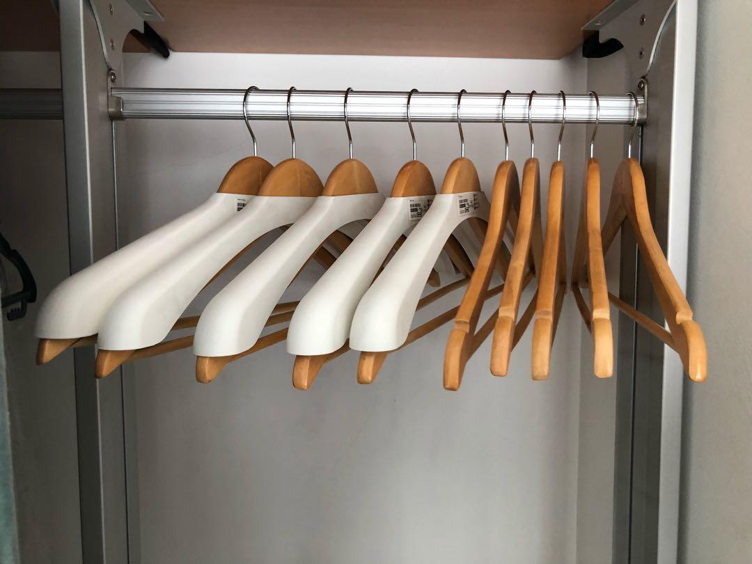 IKEA Premium Wooden Hangers 10 Pcs (5 with Shoulder Shaper), Furniture