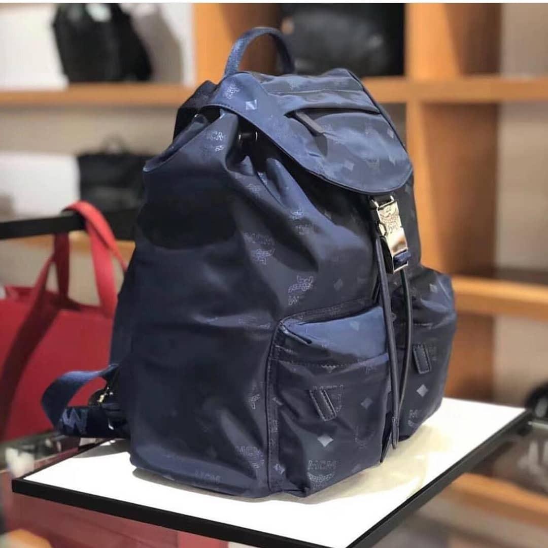 MCM Dieter Monogram Medium Nylon Backpack in Blue for Men