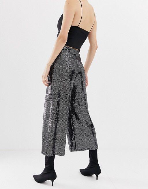Miss Selfridge Gunmental Sequin Wide 