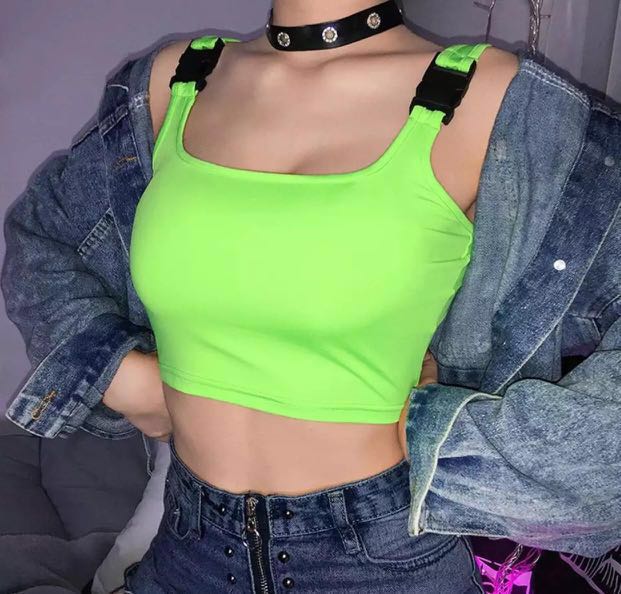 Lime green shop buckle top