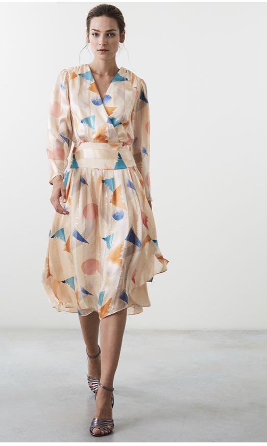 REISS Dress Melody Neutral Silk