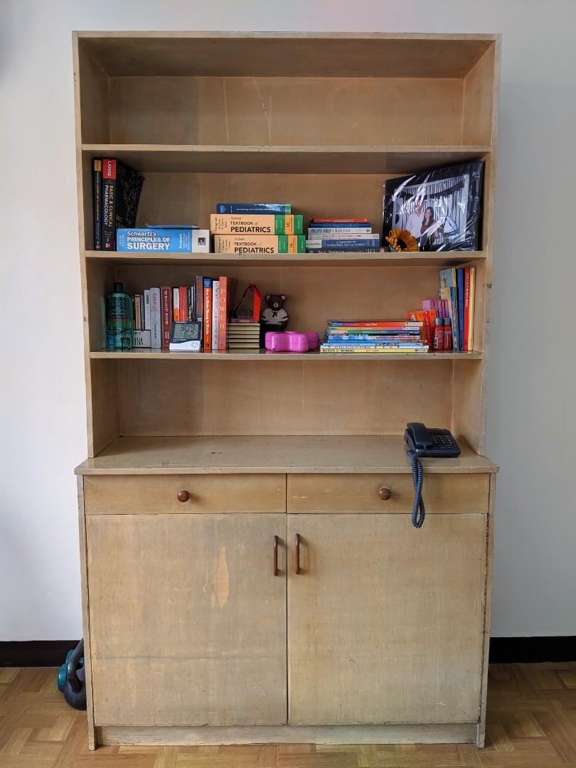 Tall Wooden Shelf / Kitchen Table (Category: Shelves, Cabinets & Racks) located in San Juan City. Submitted by derrick.sp (Listing ID 242015934, Image 1). Description: For Sale (REPRICED) 7ft Wooden Shelf Solid wood and plywood, Quite heavy and sturdy Dimensions: H 84in, W 48in, D 16.5in (drawers/cabinet) /12.5in (shelf) Has signs of old age Sightly negotiable Pick up in San Juan or Delivery via Lalamove.