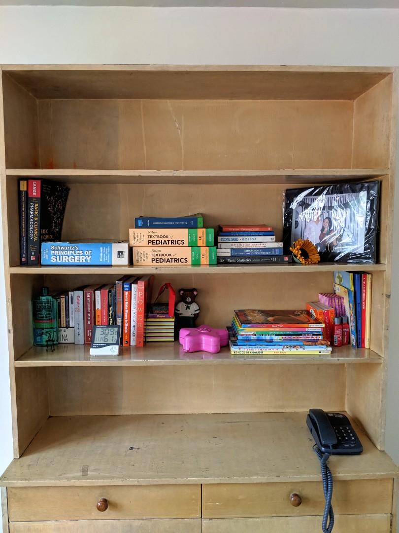 Tall Wooden Shelf / Kitchen Table (Category: Shelves, Cabinets & Racks) located in San Juan City. Submitted by derrick.sp (Listing ID 242015934, Image 2). Description: For Sale (REPRICED) 7ft Wooden Shelf Solid wood and plywood, Quite heavy and sturdy Dimensions: H 84in, W 48in, D 16.5in (drawers/cabinet) /12.5in (shelf) Has signs of old age Sightly negotiable Pick up in San Juan or Delivery via Lalamove.