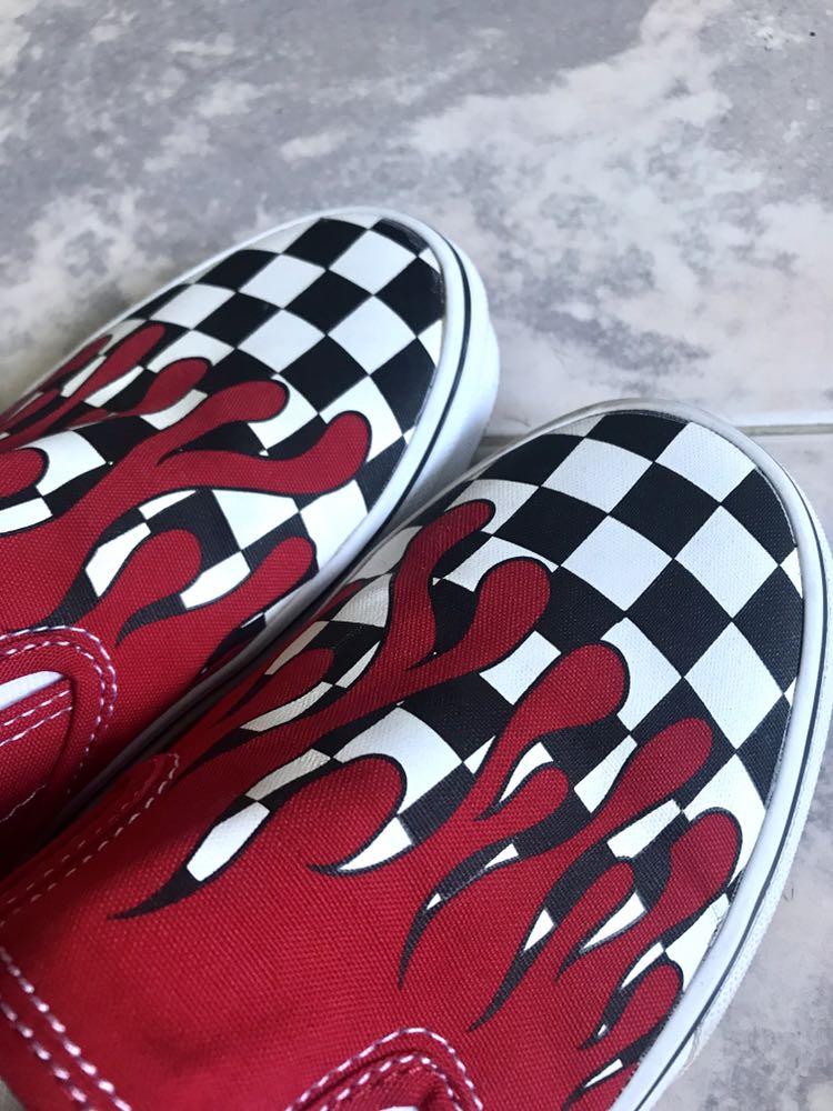 Checkered vans red online drip