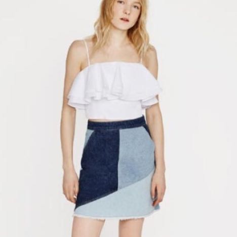 Zara Patchwork Denim Skirt Women s Fashion Bottoms Skirts on