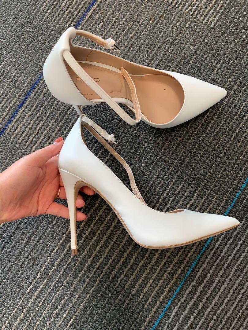 Aldo white ankle strap heels, Women's 