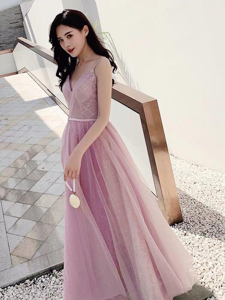 Ariel Pink Gown Dinner Dress Maxi Dress Long Evening Gown Prom Dress Brida Dress For Rent Women S Fashion Clothes Dresses On Carousell