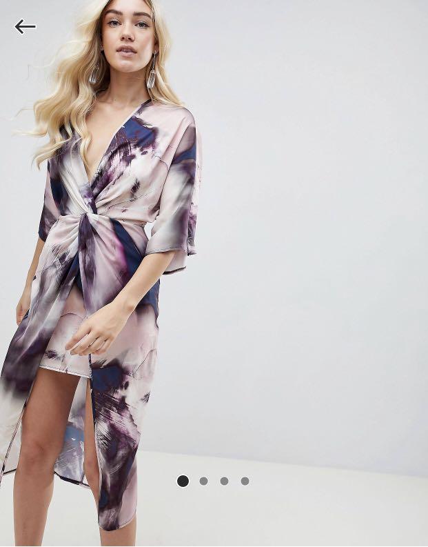 Knot front kimono midi dress store