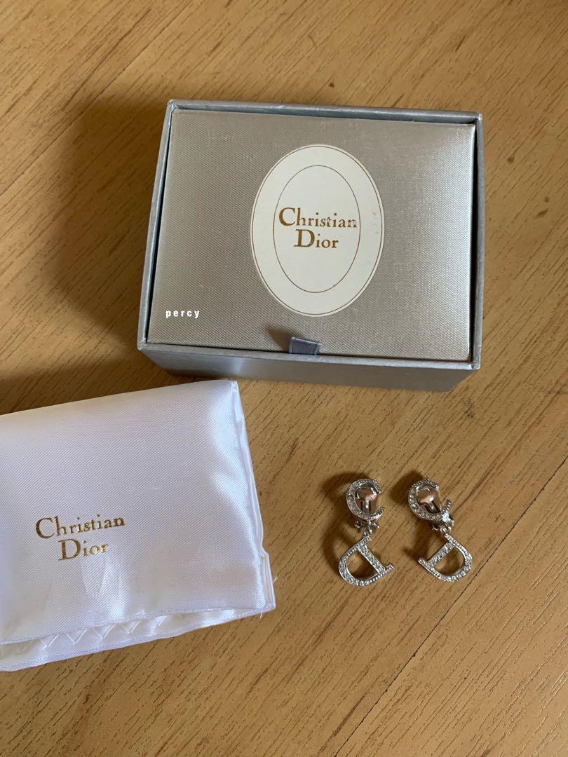Christian Dior Earrings Vintage 1980s Crystal and Pearl Button Clips
