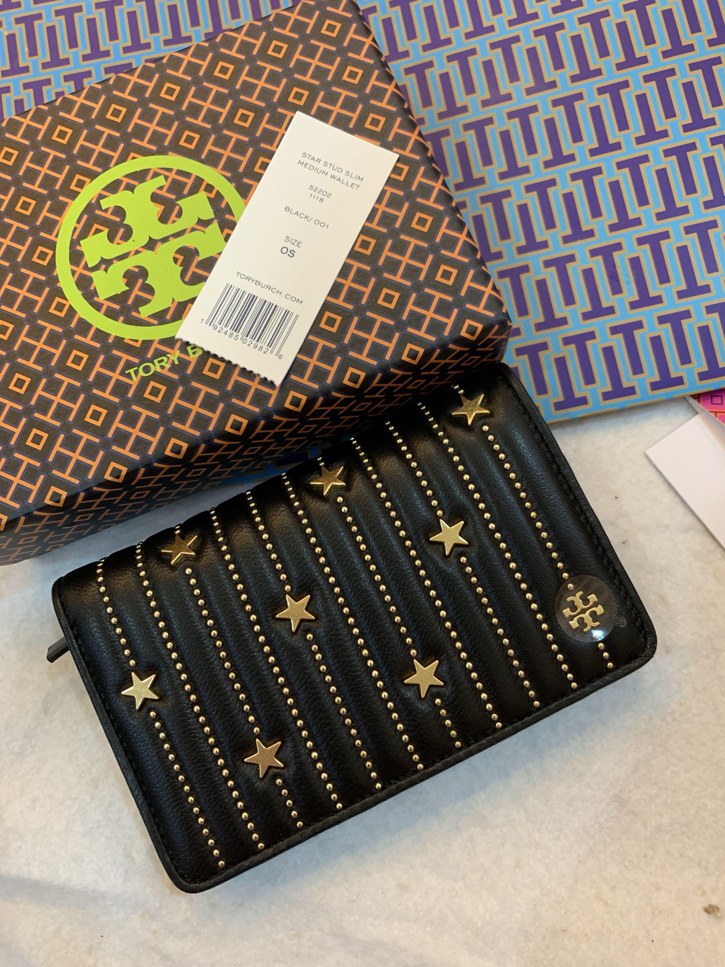 Authentic Tory Burch star Fleming stud medium slim wallet