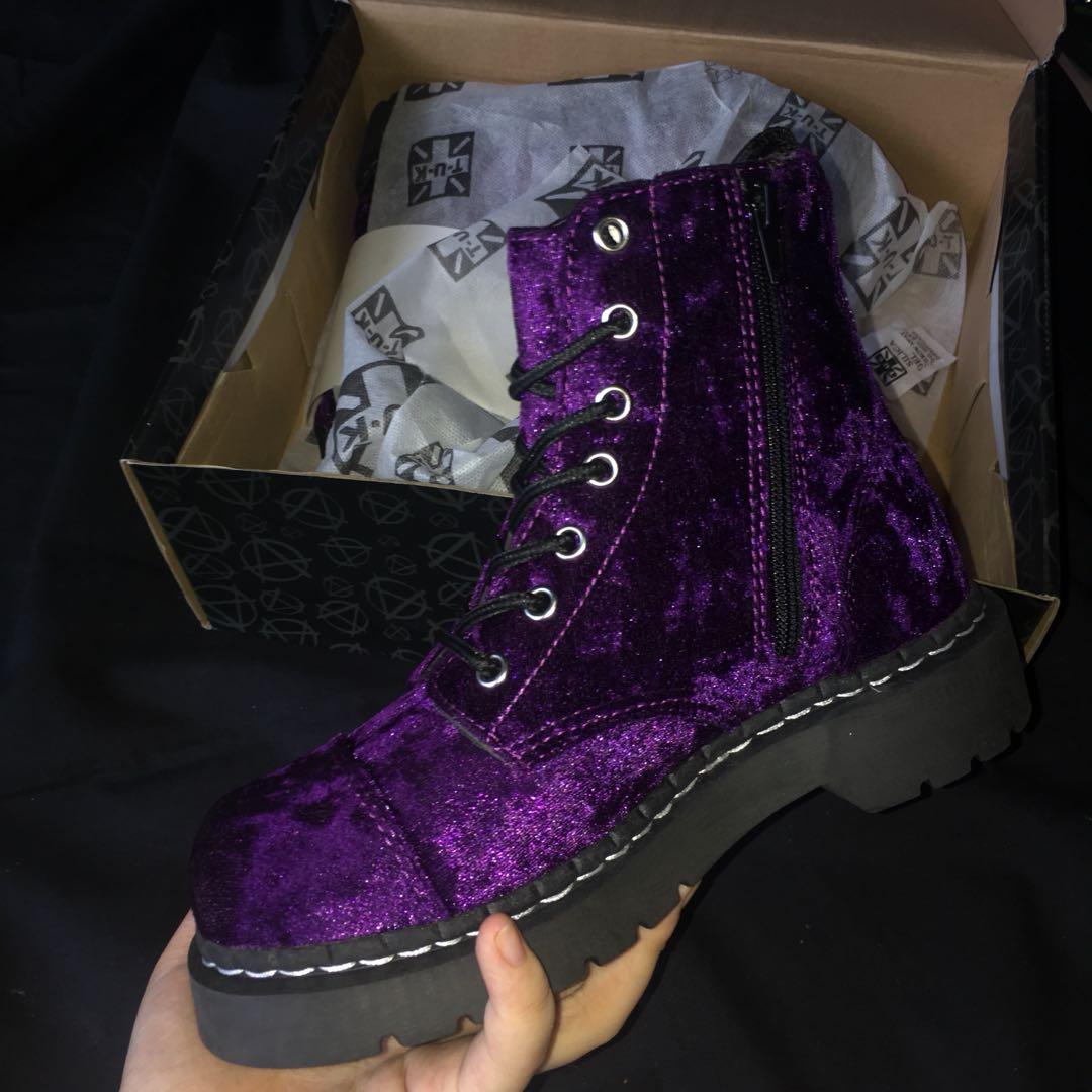 purple velvet combat boots