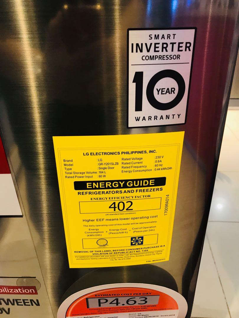 Brand New LG 6.0cu.ft. Single Door Inverter Refrigerator (GRY201SLZB