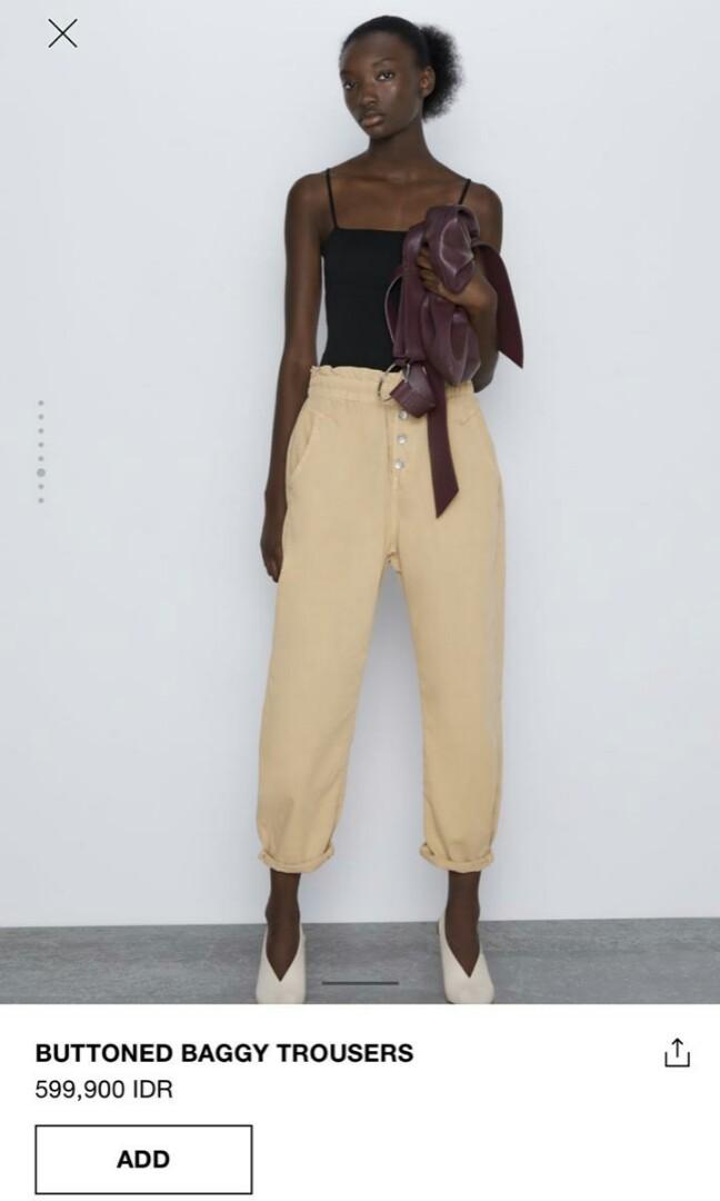 Buttoned baggy trousers zara original, Fesyen Wanita, Pakaian Wanita,  Bawahan di Carousell