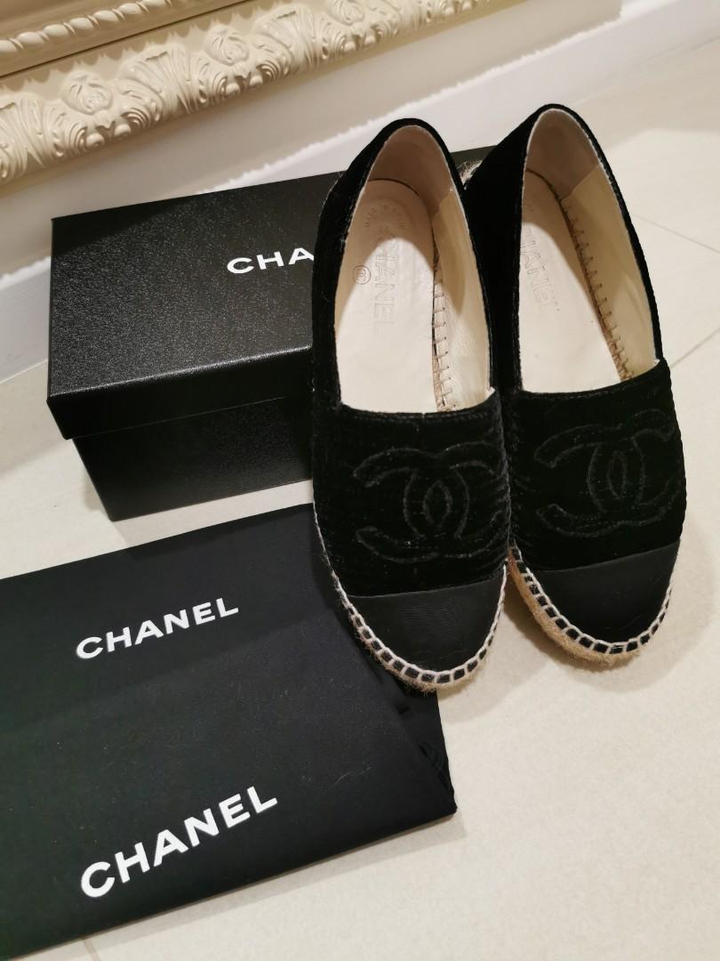 Chanel CHA NEL Black Velvet Espadrilles 38 – For The Love of Luxury