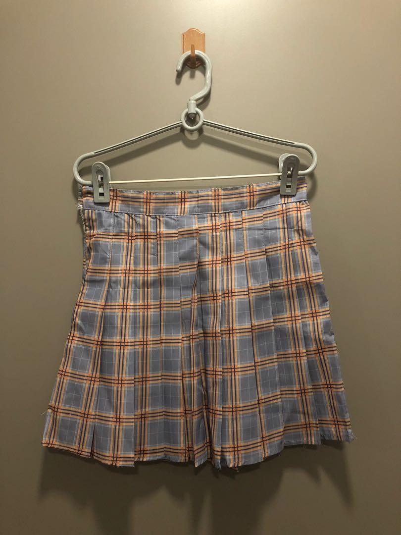 Blue Orange Checkered Skirt Women S Fashion Clothes Dresses
