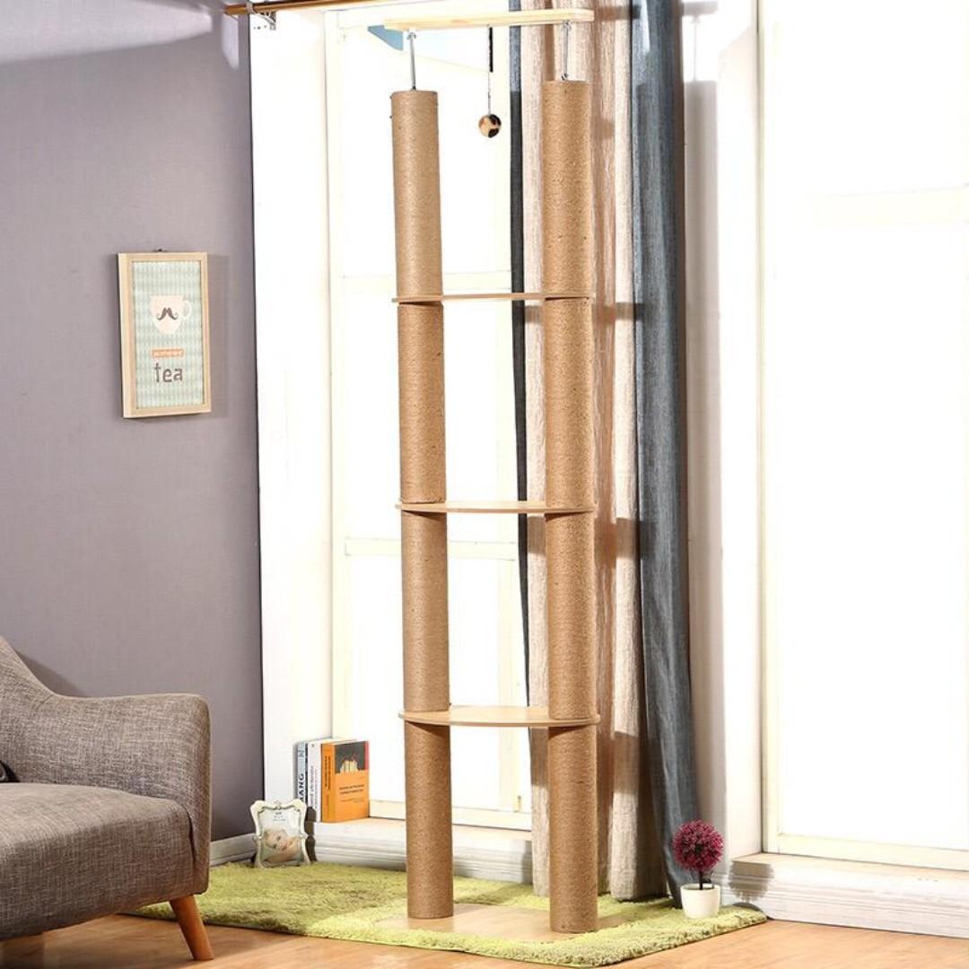 Double Twin Pole Ceiling Condo Tree Set Scratch Post Pole