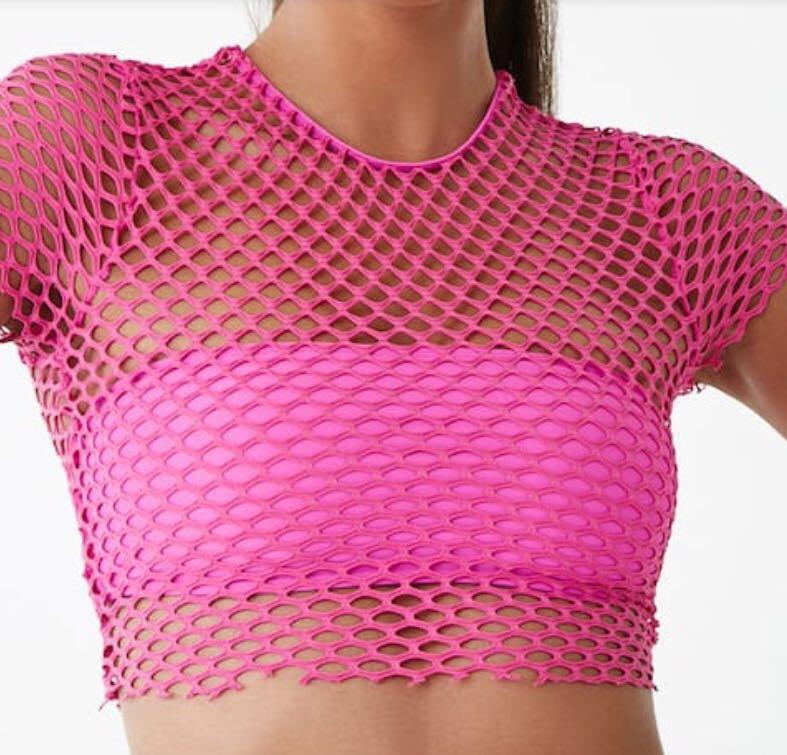 hot pink mesh crop top