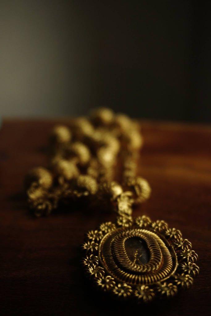 Gold Tambourine necklace (statement piece) (Category: Necklaces) located in Makati City. Submitted by nanay_mac (Listing ID 242238196, Image 3). Description: Tambourine necklaces Silver dipped in gold Length shown in photo 2 pieces for sale 1. Medium size - Php 7,000 SOLD 2. XL size - Php 10,400 Minor issue with XL size shown n 4th photo. Slightly negotiable. Already being sold at a bargain price. Worn max 3x. Statement piece. Perfect for events 