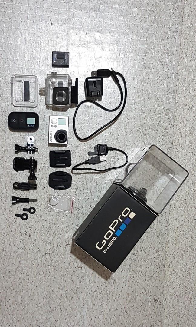 GoPro Hero 3+ (Category: Gimbals & Stabilizers ) located in Quezon City. Submitted by fabfindsph (Listing ID 242194566, Image 2). Description: - With Original GoPro box, charger and accessories - All good; No issue Product Specs: - Supports 4k, 2.7k, 1440p & 1080p Video - Captures 12, 7 or 5 megapixel photos - 12-megapixel low-light image sensor - Wide angle 6-element aspherical lens camera housing waterproof to 197 feet (60m) - Built in Wi-Fi & 