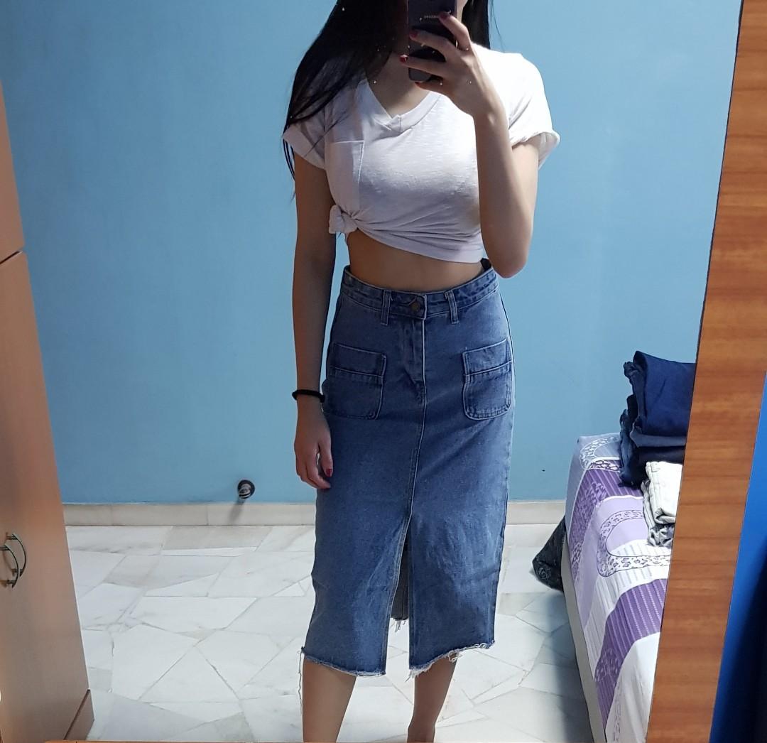 jean skirt with slit