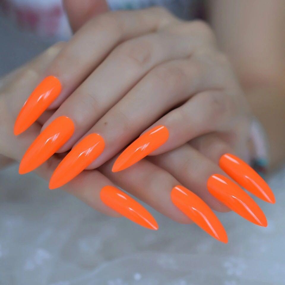 Assorted Long Stiletto Neon Orange Press On Nails 24s Health Beauty Hand Foot Care On Carousell