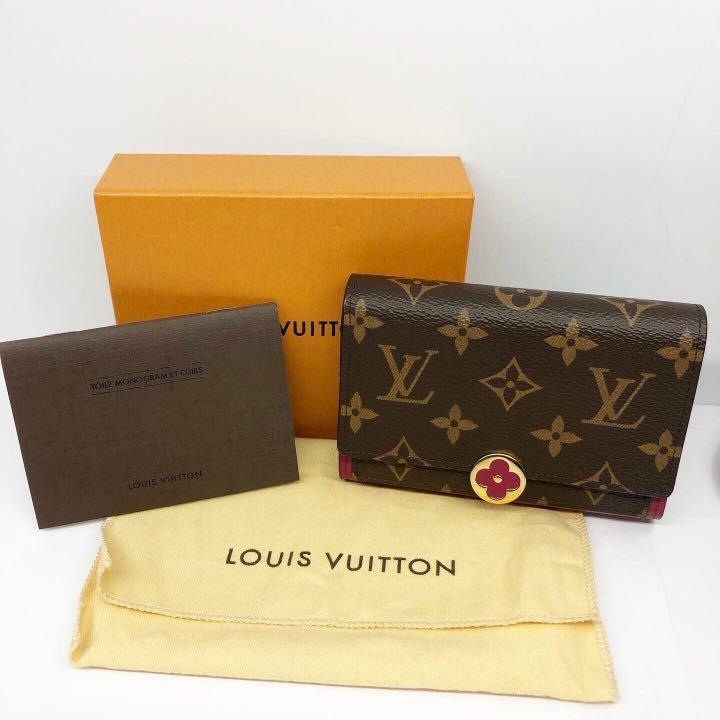 Louis Vuitton Monogram Canvas & Aurore Leather Flore Wallet