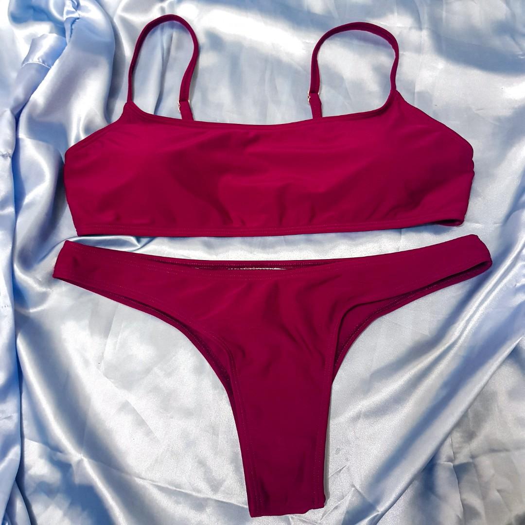 maroon two piece swimsuit