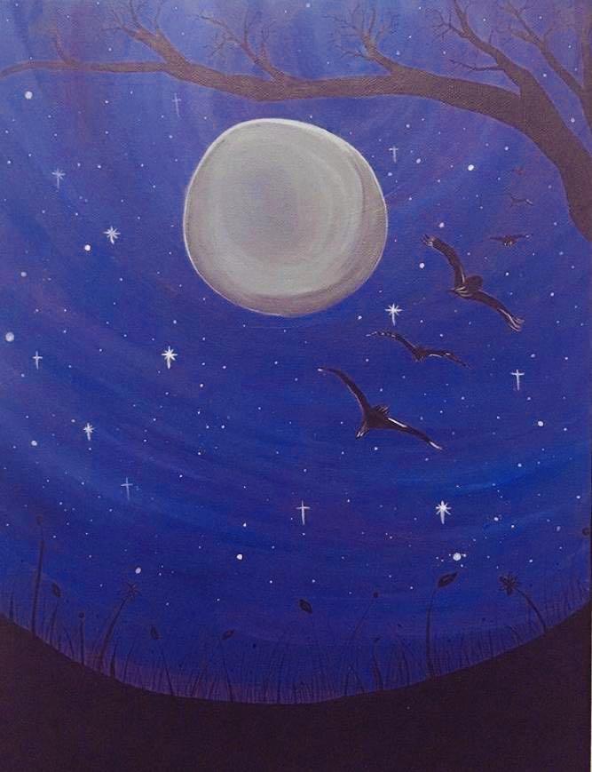 Moonlit Night Acrylic Painting On Canvas Design Craft Art