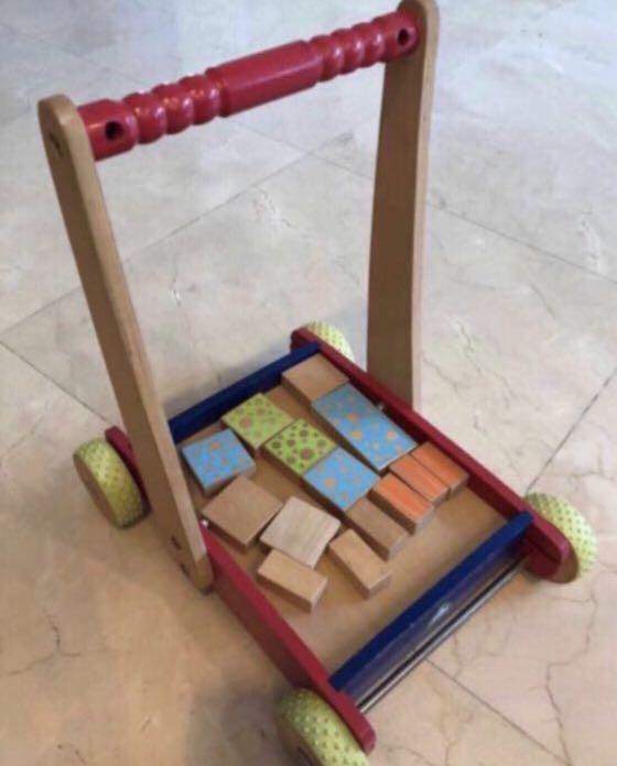 elc wooden walker with bricks