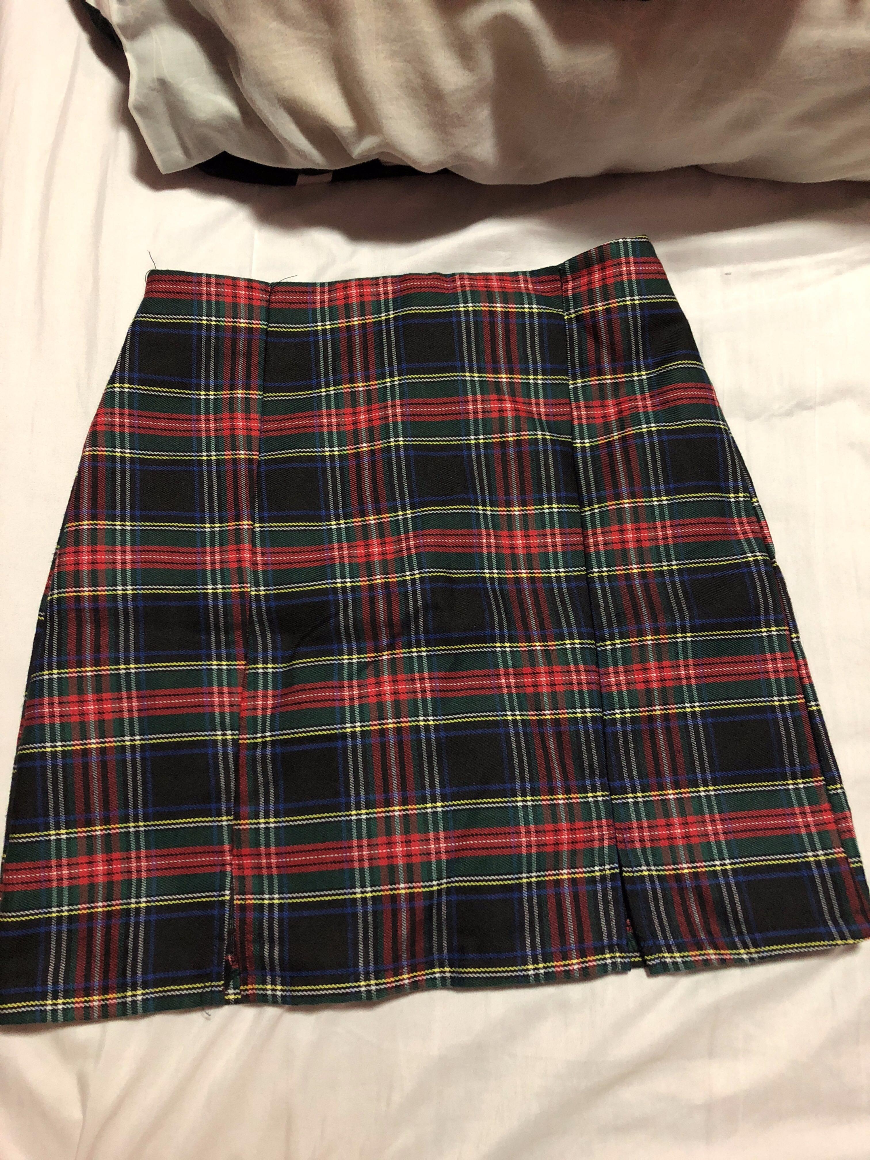 Red green plaid skirt clearance