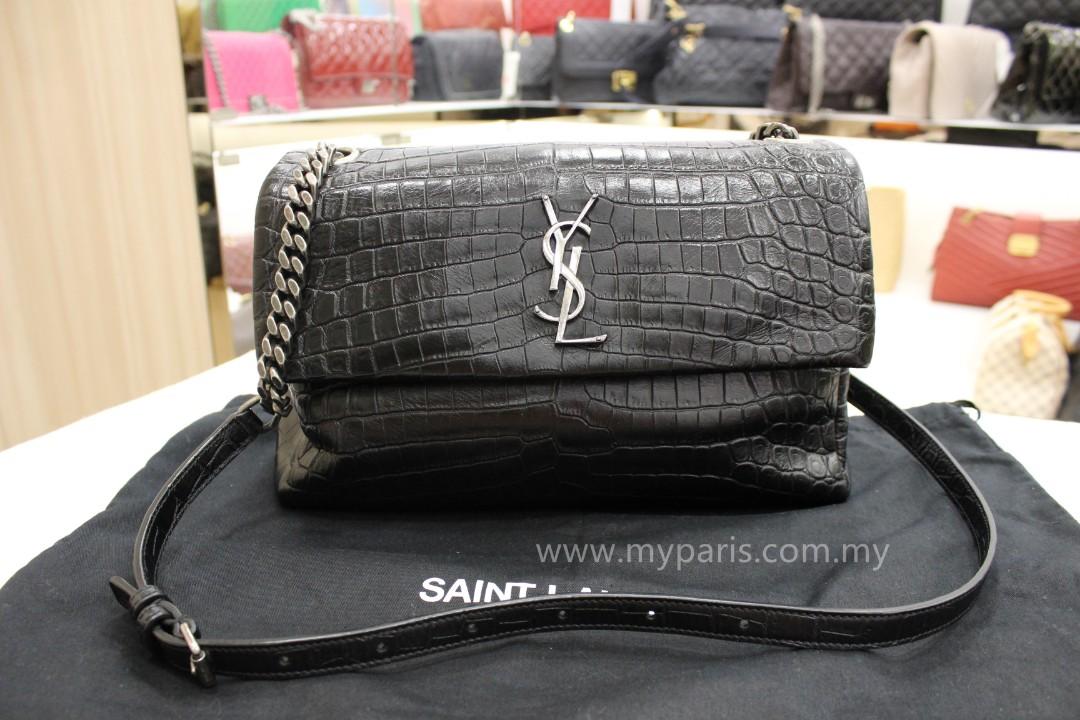 Saint Laurent Black Crocodile Embossed Leather West Hollywood Medium Shoulder Crossbody Bag