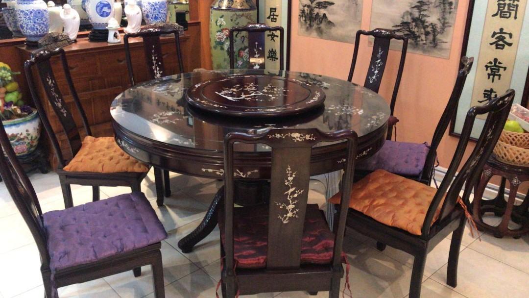 Used Rosewood Dining Set With Mother Of Pearl Inlaid Furniture
