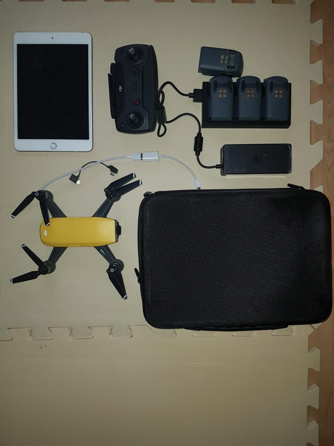 1 Year Old DJI Spark Fly More Combo with 4 Batteries Ipad Mini 4