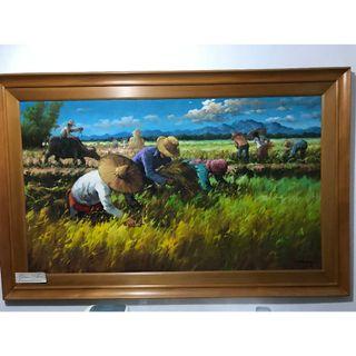 Rice Harvest Oil Painting by Mike Herrera  69 inches by 46 inches