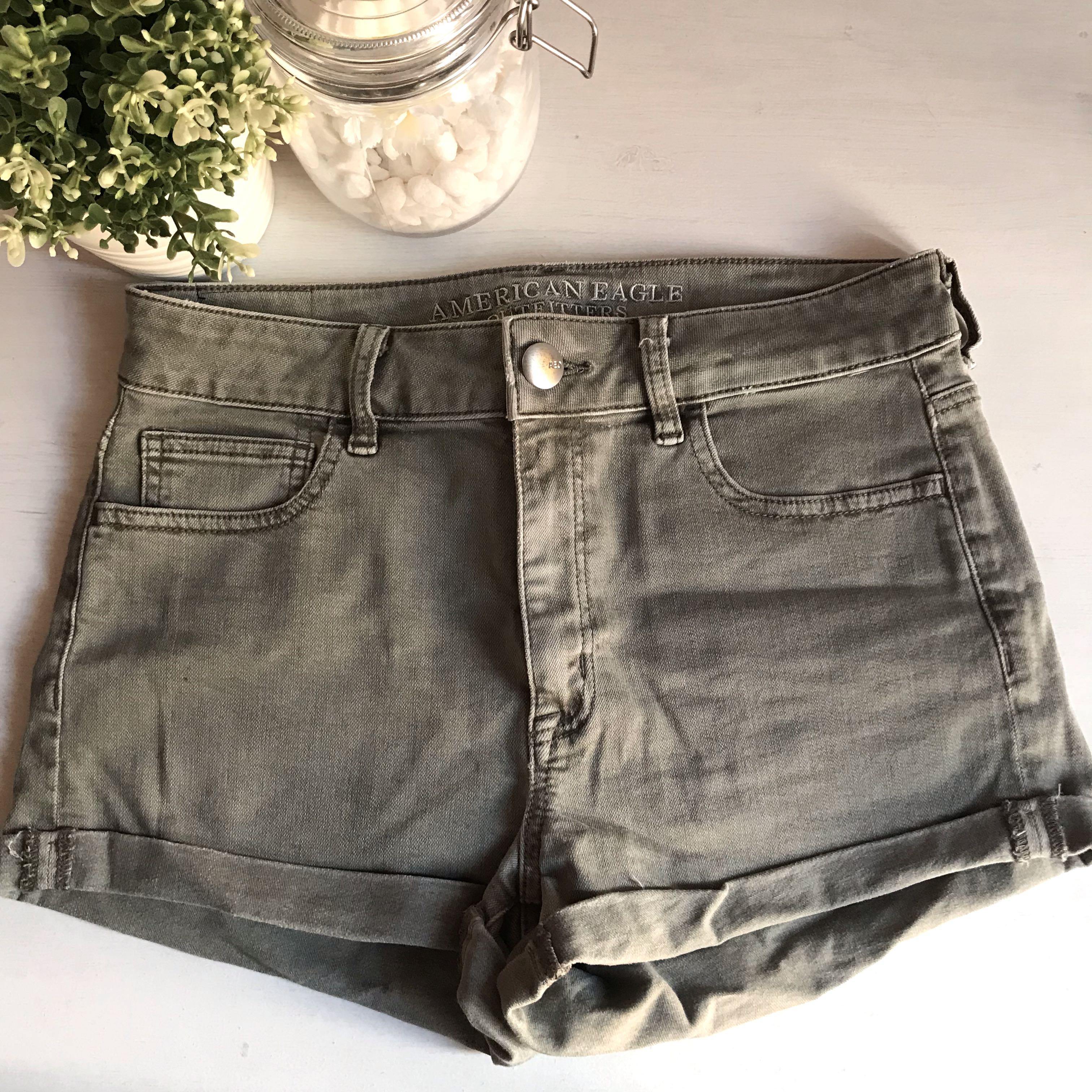 Army Green Hi-Rise Shortie Denim Shorts 