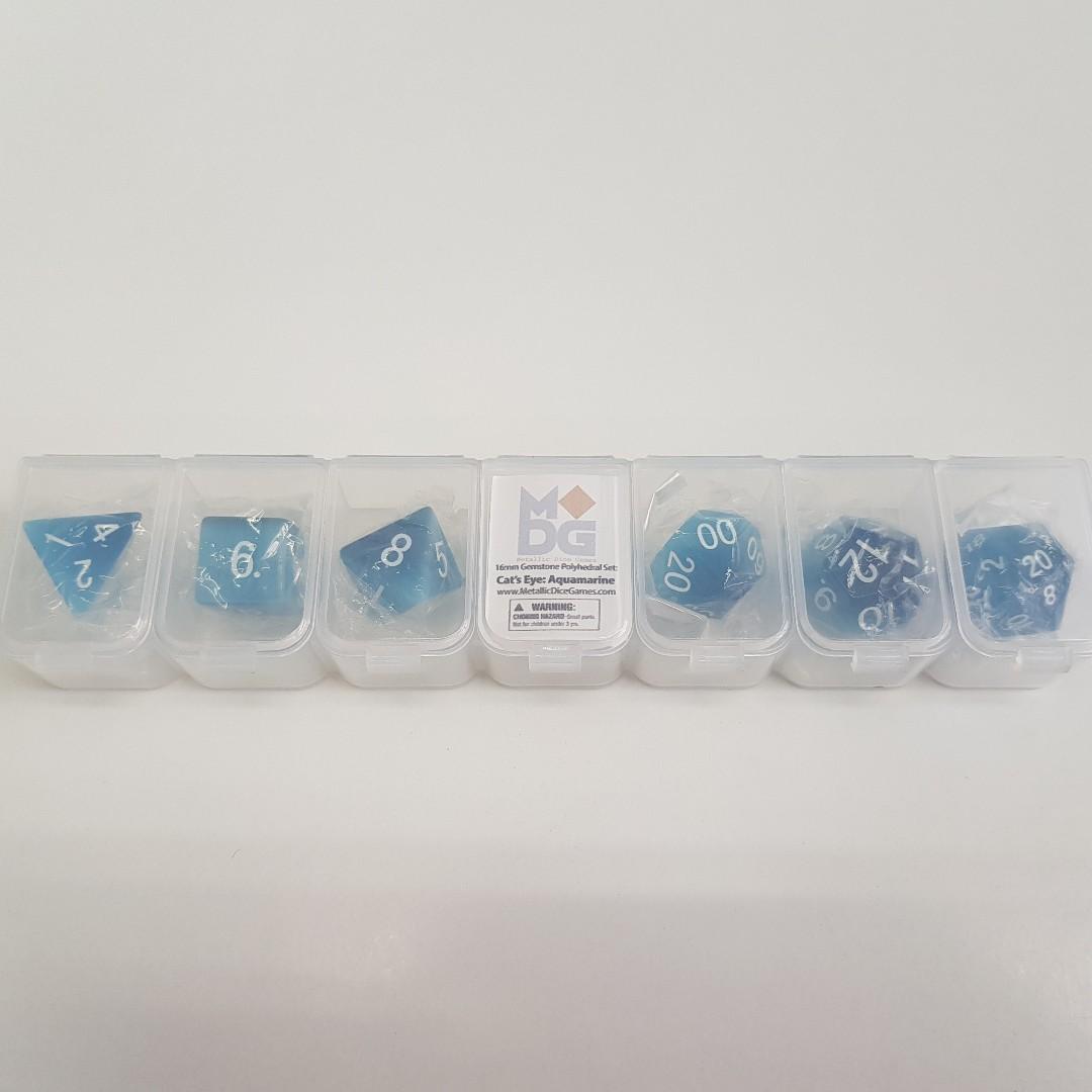 Cat S Eye Aquamarine Full Sized 16mm Polyhedral Set Metallic