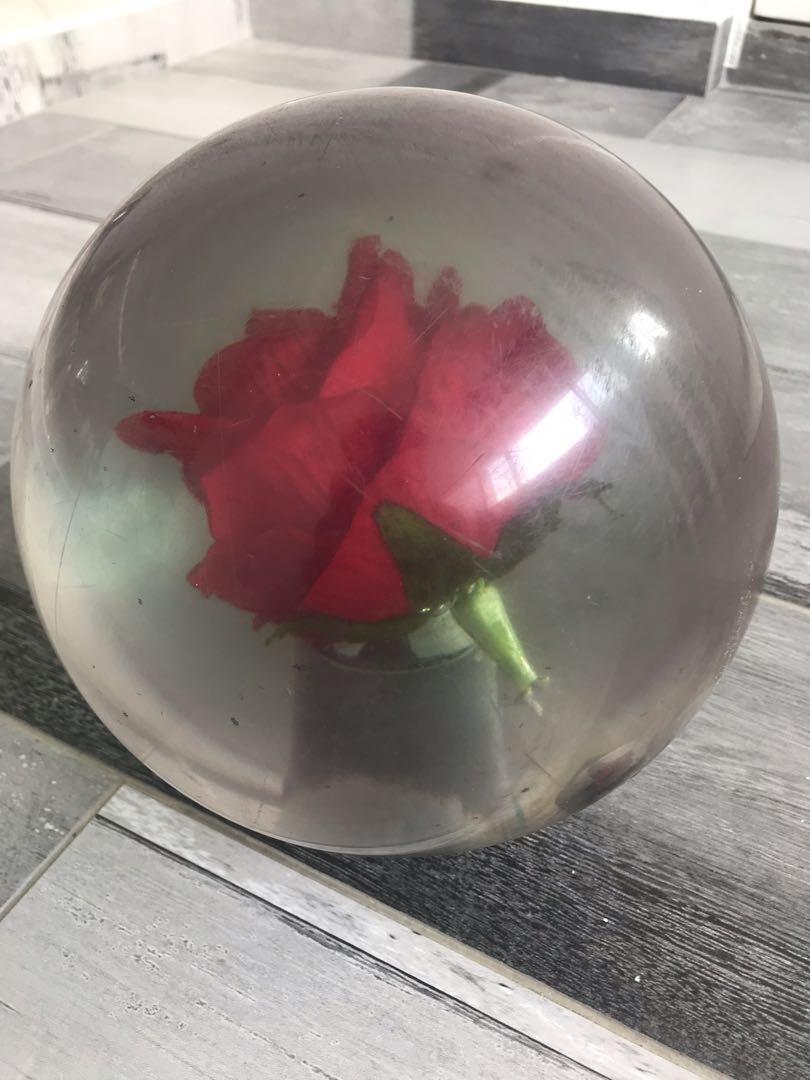 14 Lbs Clear Red Rose Polyester Bowling Ball Small Air Bubbles First Quality 
