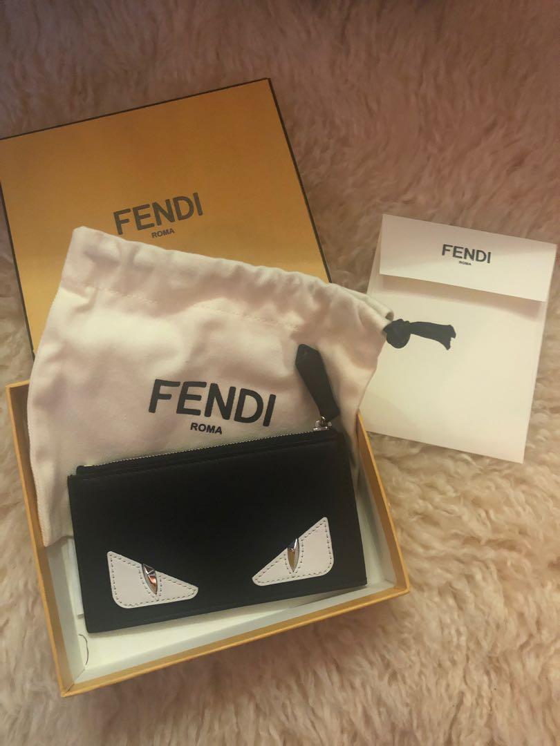 Fendi Monster Cardholder Coin Pouch Zip Black Luxury Bags