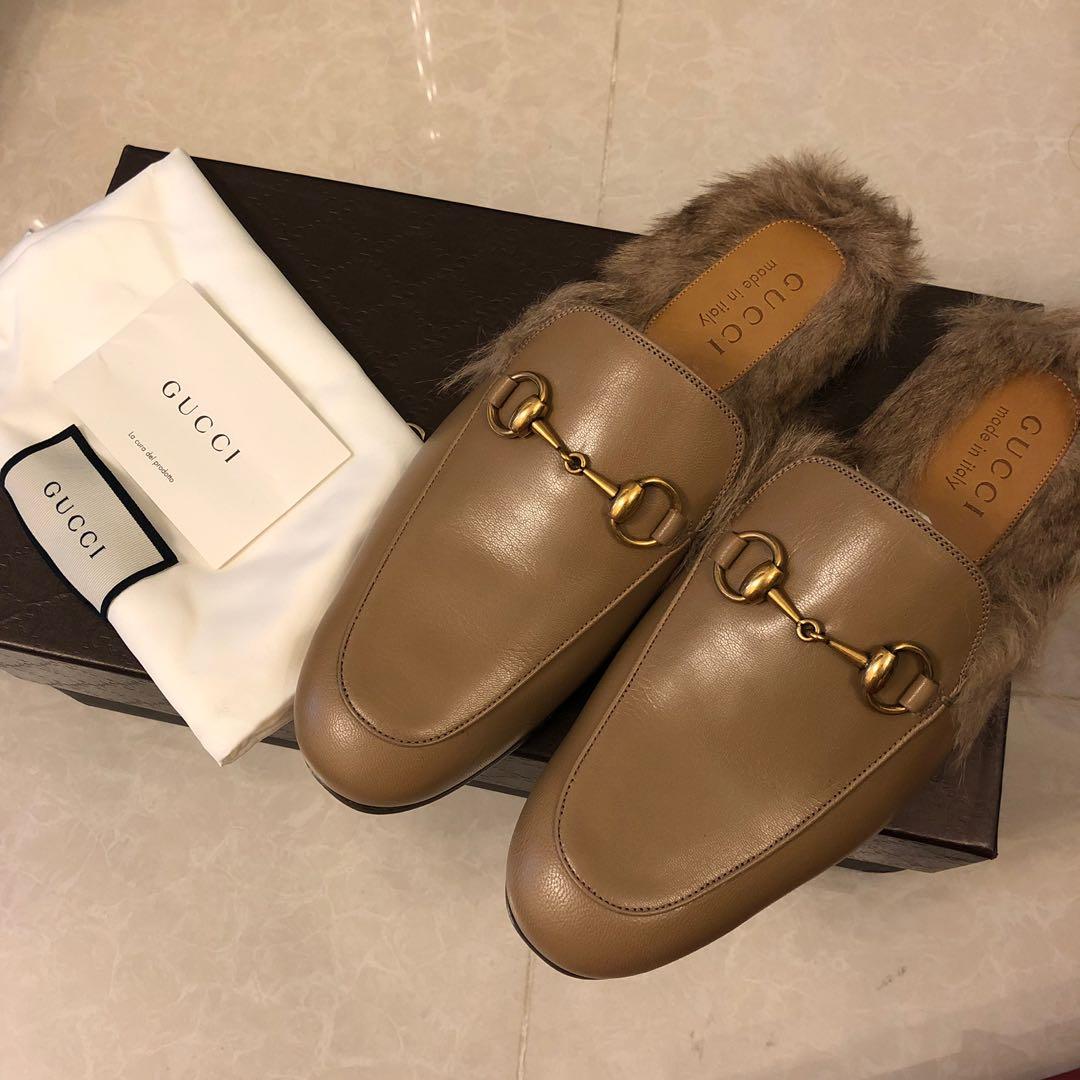 faux gucci fur slides