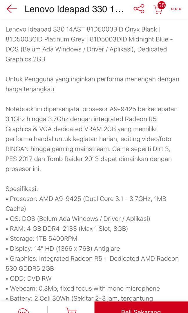 Lenovo Ideapad 330 14ast A9 4g 1t Amd A9 9425 3 1 G Platinum Grey Elektronik Komputer Laptop Di Carousell