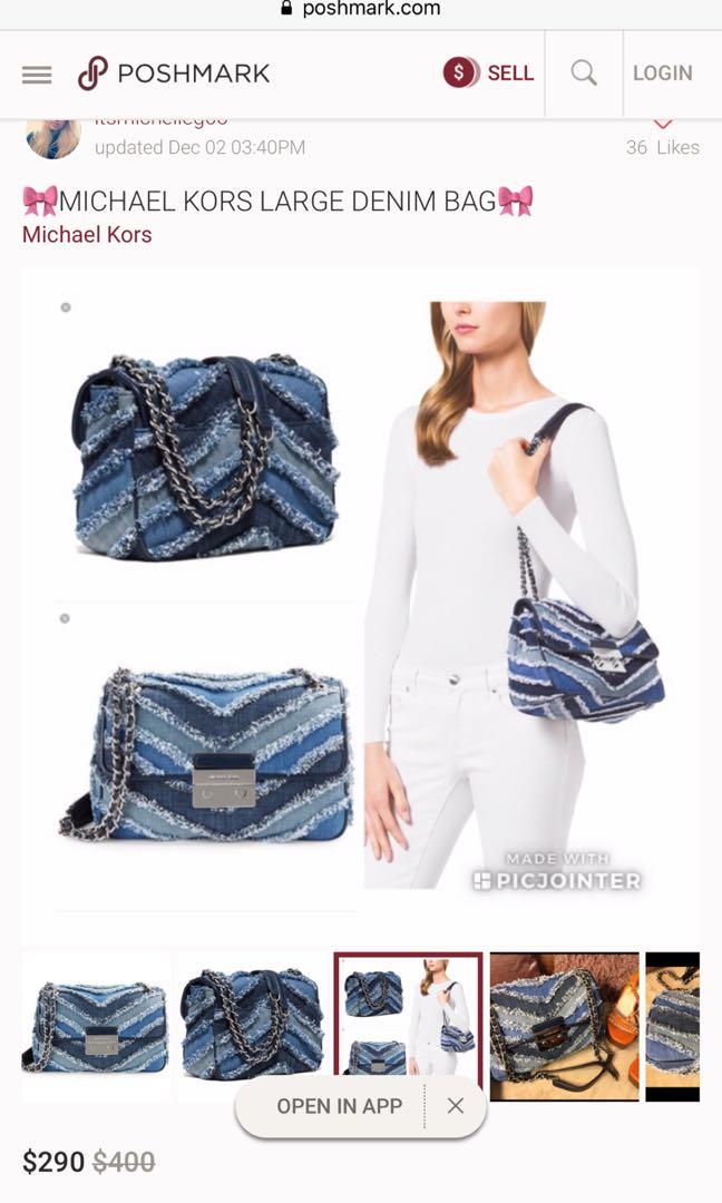 michael kors sloan large denim chevron sling/shoulder bag #carousweldo1,  Women's Fashion, Bags & Wallets, Cross-body Bags on Carousell
